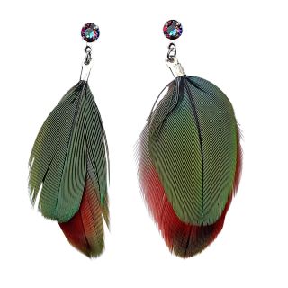 Nové naušnice z chirurgické oceli s krystaly Swarovski a s peřím z papouška